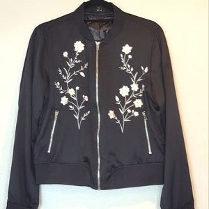 Satin embroidered luxe bomber jacket